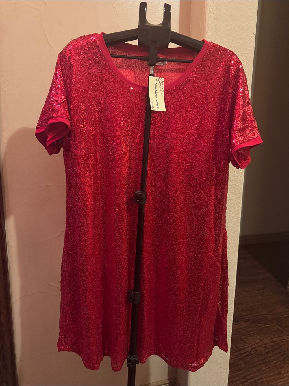 Sparkling Red Short-Sleeve Sequin Dress for Women